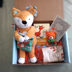 Nieuwe geschenkdoos babyvos thema, genderneutraal cadeau, welkomstcadeau baby, uniek babycadeau, geschenkdoos babyshower, cadeau voor nieuwe ouders
