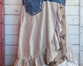 Women's Free People Upcycle Ruffle Jumper Bib Overalls, Size L