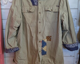 Tan Canvas Flannel-Lined Antelope Canyon Outdoor Upcycle Jacket, size L
