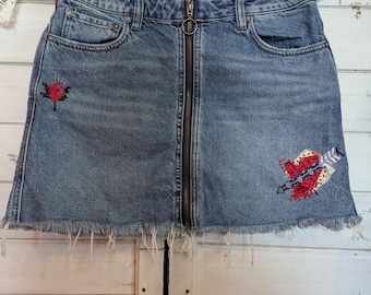 Minifalda vaquera reciclada con cuadros vichy y corazones de Free People para mujer, talla 28