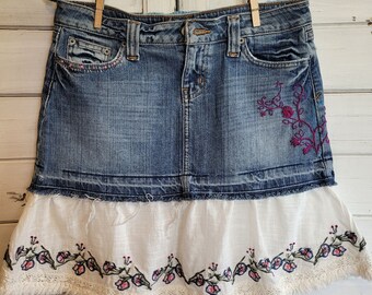 Denim hippie hippie viney upcycle jupe taille 28
