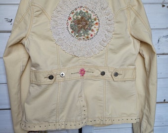 Women's yellow embroidered spring jacket size L