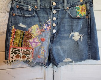 NEW GAP Denim Floral High Rise Upcycle Short Taille 6