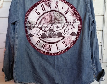 Ralph Lauren Guns-N-Roses Denim Upcycle Button Up Shirt, size L