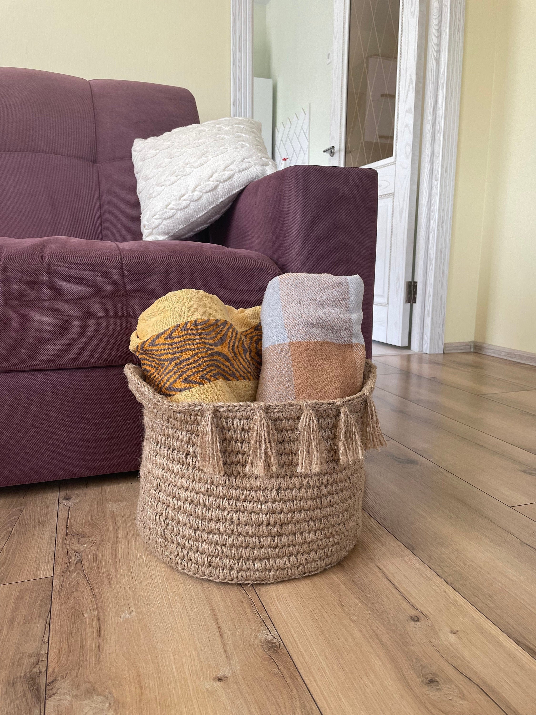 Blanket basket Woven basket with handles Laundry basket Etsy