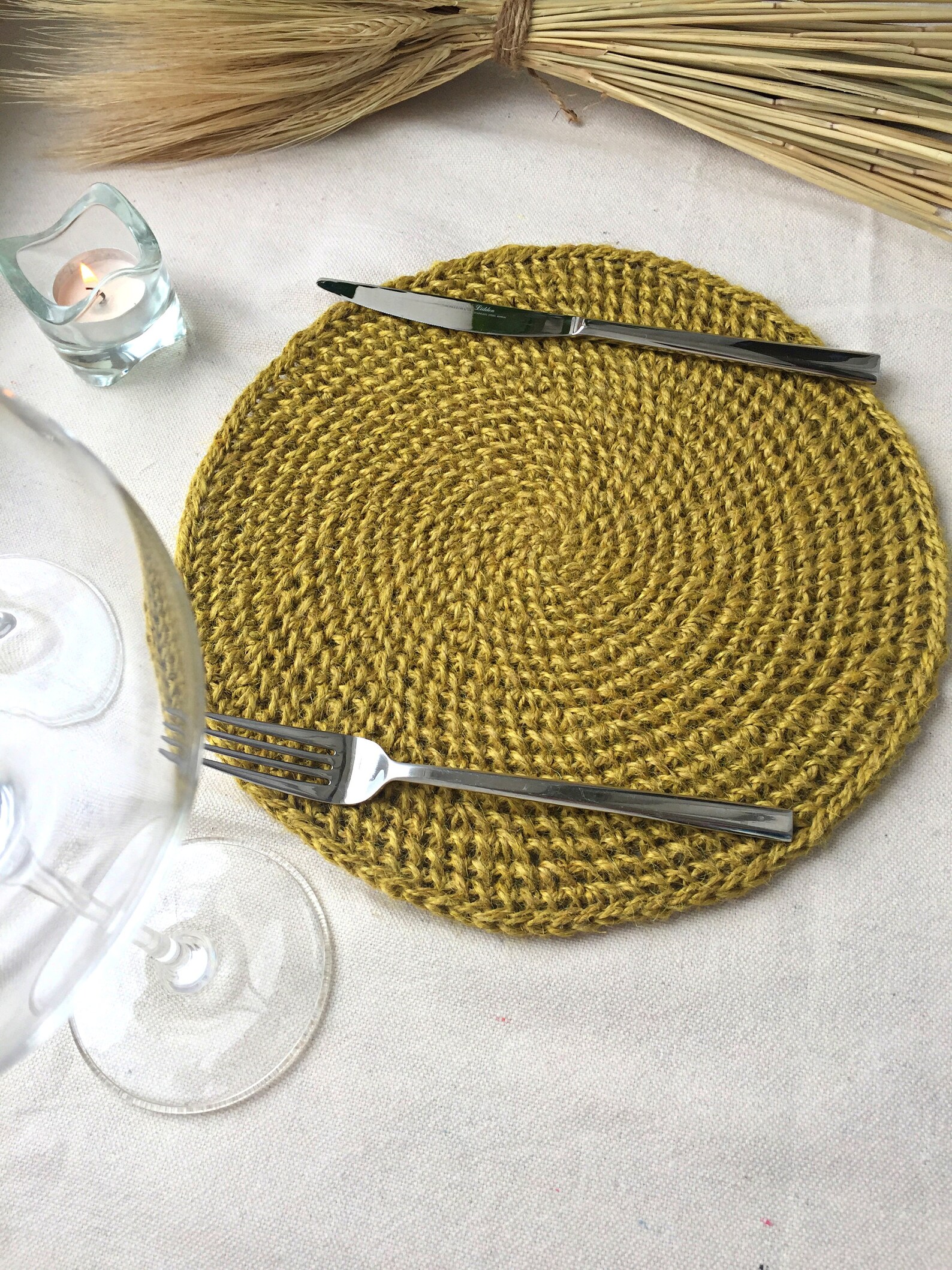 Mustard round placemats Yellow coasters under plate 2 Etsy