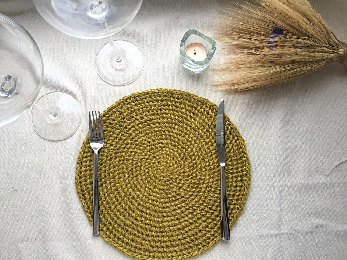 Mustard round placemats Yellow coasters under plate 2 Etsy