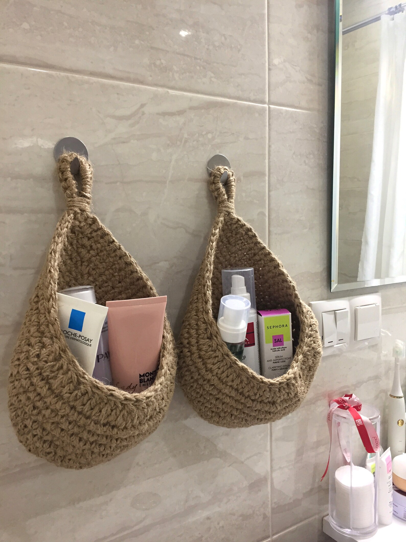 Jute Crochet hanging basket Kitchen bathroom storage basket Etsy