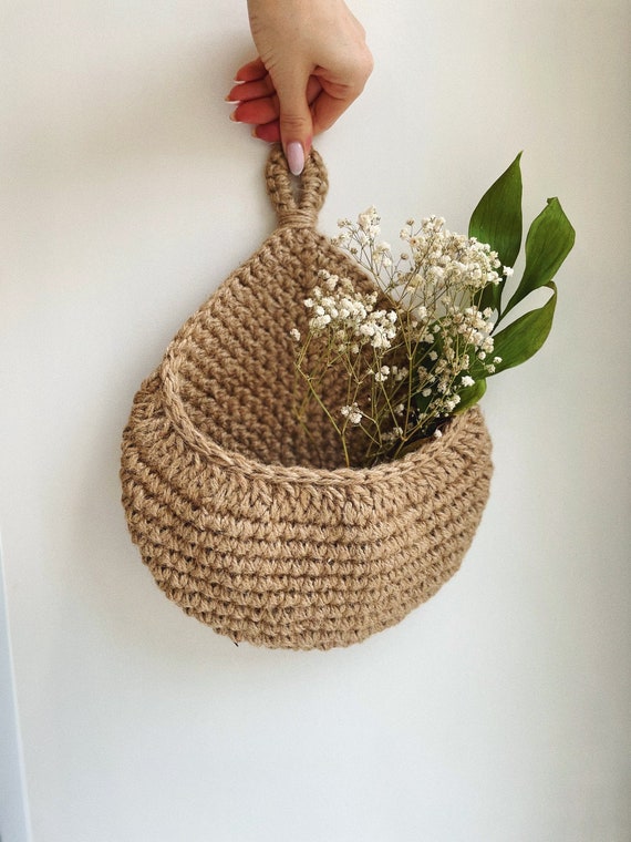 Jute Crochet hanging basket Kitchen bathroom storage basket Etsy