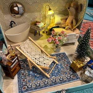 Medium Dollhouse in a Suitcase, Miniature furniture in 1:12 scale, Maileg mouse house blue Christmas gift box kitchen mouse house