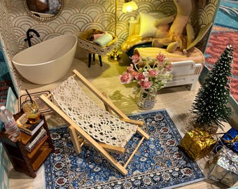 Medium Dollhouse in a Suitcase, Miniature furniture in 1:12 scale, Maileg mouse house blue Christmas gift box kitchen mouse house