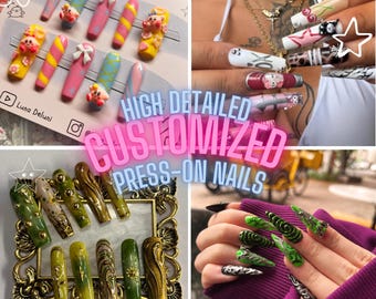 High Detailed Custom Press On Nails | Luxury Custom Nails, 3D Nails, Extra Detailed Nails, Statement Nails, Handmade