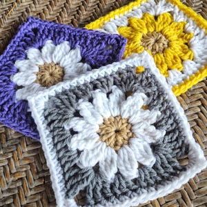 PDF granny square, Daisy granny square, Crochet pattern, Flower granny square