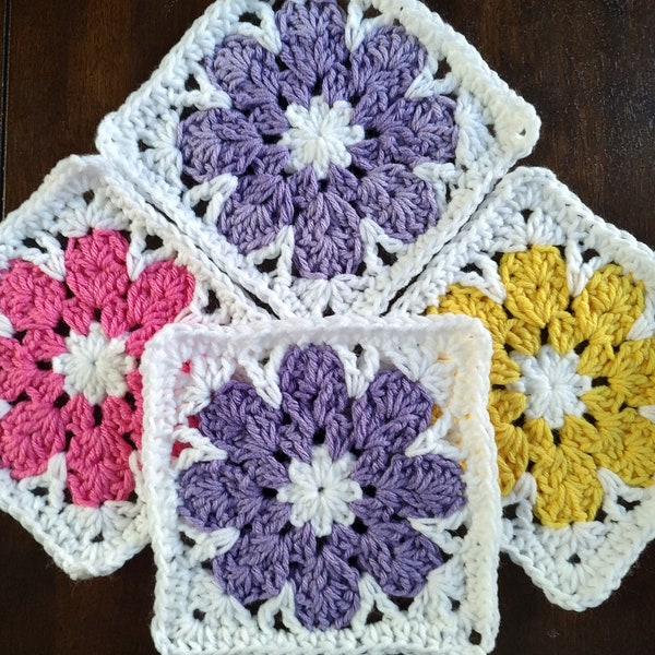 PDF Crocheted Granny Square pattern, PDF crochet pattern, Mother's Day gift, daisy granny square pattern, granny square pattern