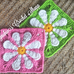 PDF Retro granny square, Vintage granny square, Daisy granny square, 3D Flower granny square, Granny square pattern