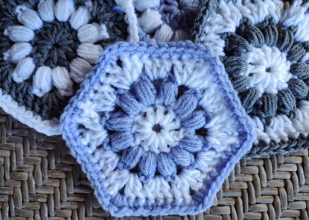 Hexagon Granny Square, PDF Pattern, Hexagon Puff Stitch, Crochet Granny
