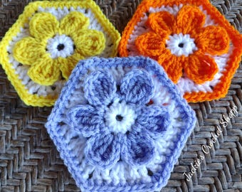 Crochet Hexagon Daisy Flower Motif Pattern (PDF Download)