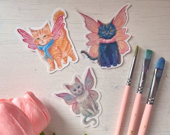 Lindas pegatinas "Fairy Cats" - diferentes versiones (estrellas brillantes, holográficas, lisas)