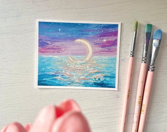 Art print - Ocean Moon - Gouache paint print