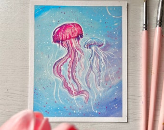Art print - Magical Jellyfish - Gouache paint print 11x14cm