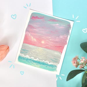 Tramonto sull'oceano rosa - Serie di studi sul cielo - Stampa artistica - (13,7 x 11,5 cm)