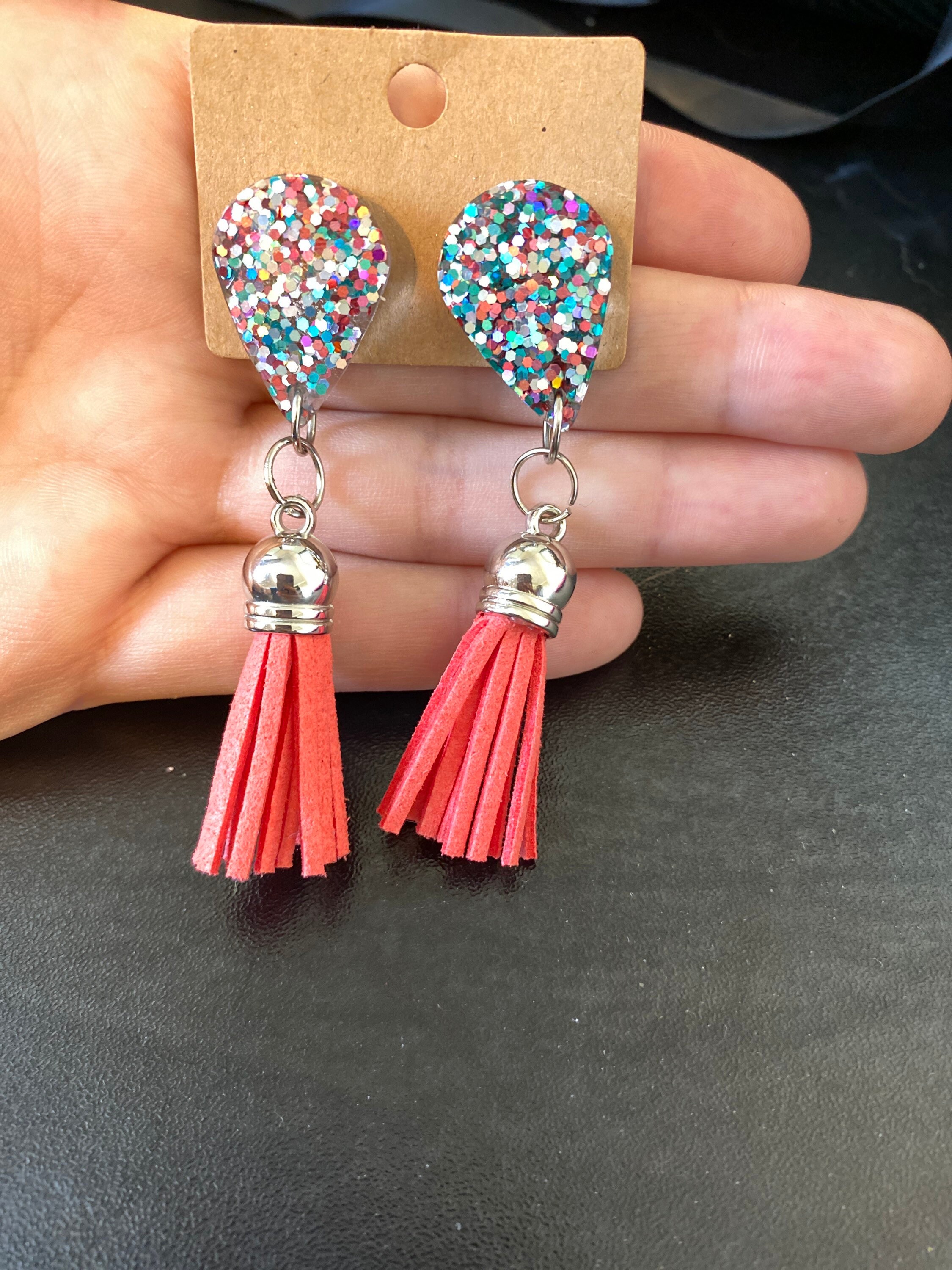 Glitter and tassel drop earrings Etsy