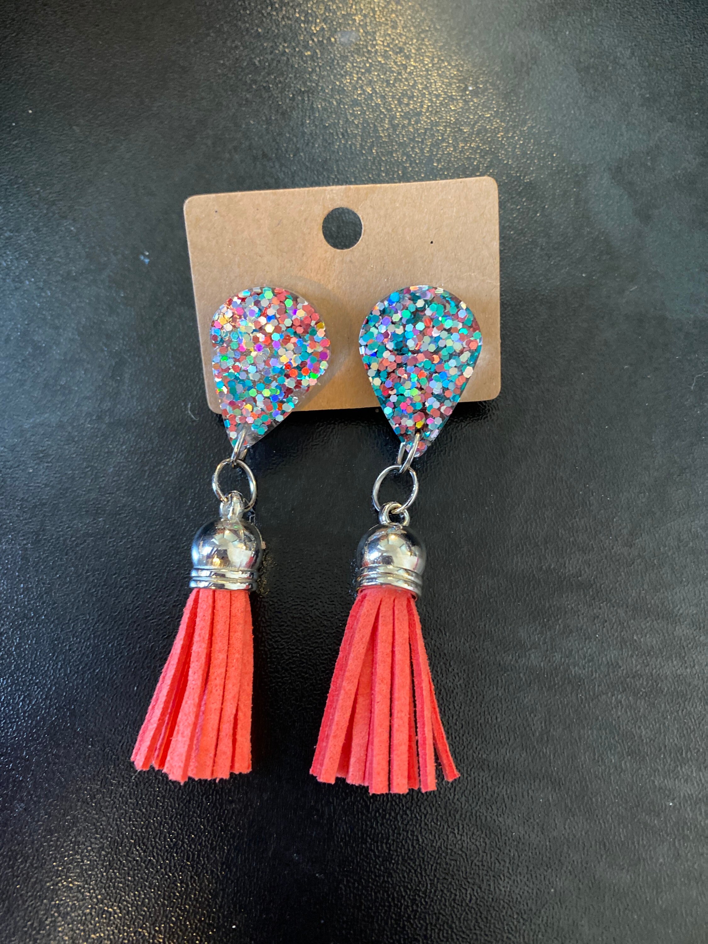 Glitter and tassel drop earrings Etsy