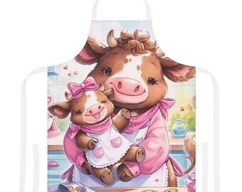 Niedliche Kuh Mama & Baby Schürze, Küchen Geschenk für Bäcker, Muttertag, Kochen mit Kindern, lustige Familienküche
