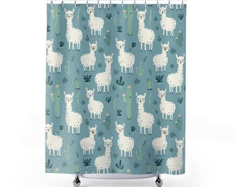 Llama Themed Shower Curtain, Cute Bathroom Decor
