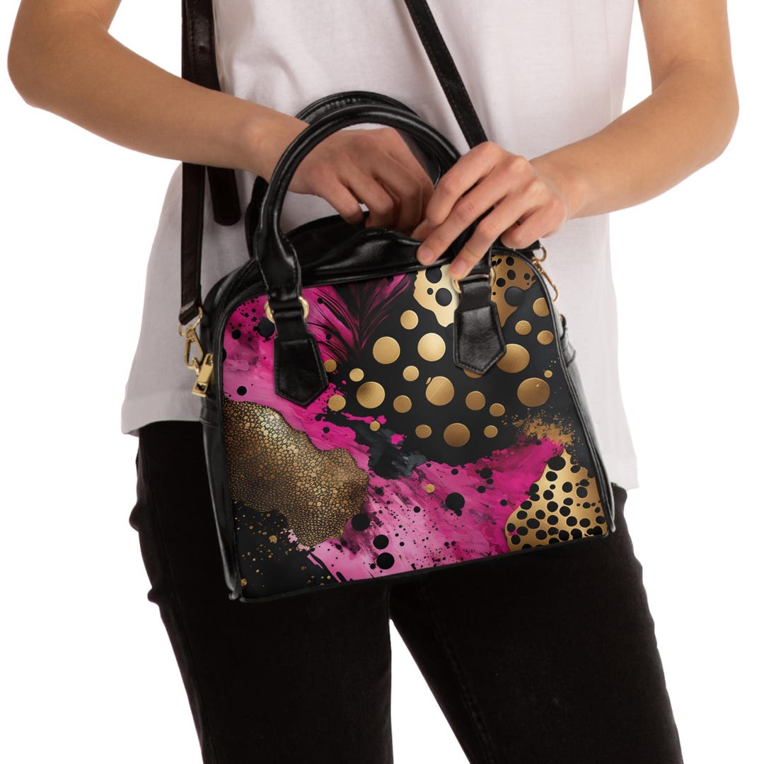 Winners Purses Chic Shoulder Handbag, Bold Pink and Gold Tote, Unique Everyday Purse ...