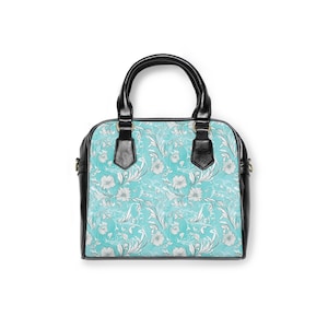 Blaugrüne Blumenschulterhandtasche, stilvolle Tasche für täglichen Gebrauch, perfektes Geschenk für Frauen, Reisehandtasche, elegante Tasche für besondere Anlässe