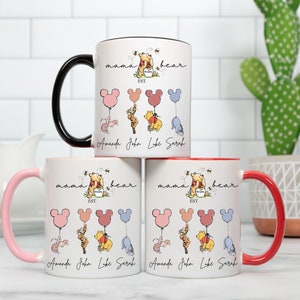 Personalized Mother&#39;s Day mug gift, gift for mom, with kids name, winnie the pooh, mama bear, mom&#39;s coffee, mom and kids, mother&#39;s day gift