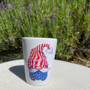 Patriotic gnome shot glass: 4th of July, gift, sublimation glass, 4th of July decor, shot, drink, bar ware