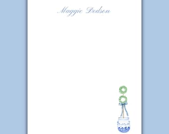 Personalized Blue and White Chinoiserie Notepad: Custom Stationery