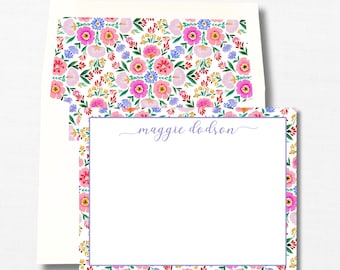 Personalized Watercolor Floral Notecards | Custom Stationery Set | Pink and Purple Stationery | Mother’s Day Gift | Teacher Gift