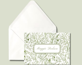 Personalized Stationery | Lily of the Valley Thank You Notes | Green Floral Stationery | Botanical Note Cards | Thank You Notes | Stationary