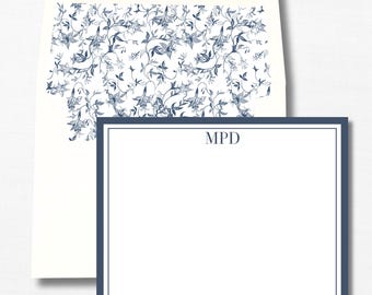 Personalized Stationery | Navy Toile Notecard | Custom Blue Floral Stationery | Floral Toile Stationary | Thank You Note | Mother’s Day Gift