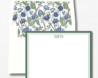 Floral Personalized Stationery | Blue & Green Mughal Garden Notecards | Thank You Notes | Mother’s Day Gift
