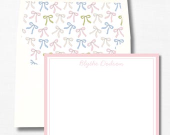 Personalized Girl Stationery | Pink Bow Stationery | Custom Child’s Stationery | Stationery Gift for Girl