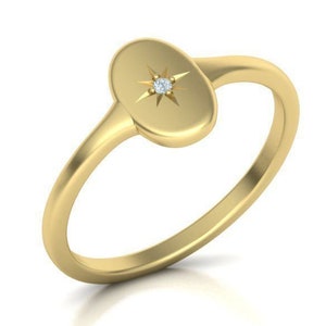 Gold Ring Signet Ring North Star Diamond Celestial Ring Pinky Ring Graduation Gift Unisex Ring Unique Holiday Gift Jewelry