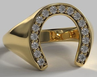 Diamond Horse Shoe Ring | 14K Solid Gold | Hufeisen Ring | Designer Ring | Lucky Charm |  Unisex Ring | Gift for him for her