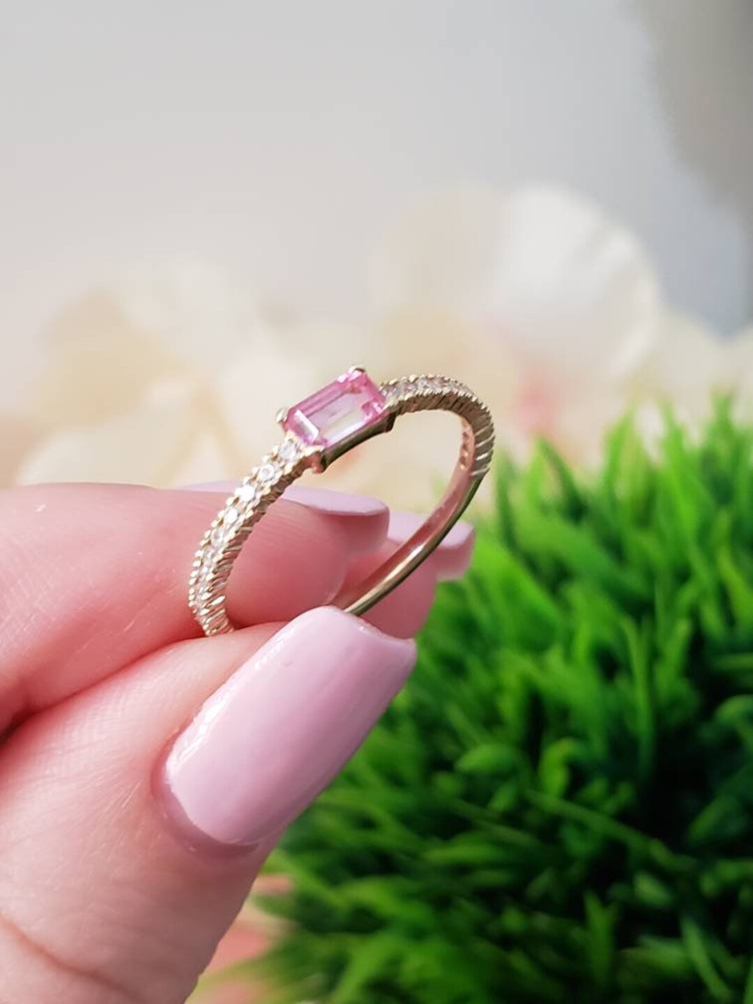 Diamond Ring Alternative Engagement Ring Halfway Eternity Pink Etsy