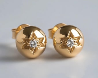 Stellar Star of David Diamond and Gold Studs