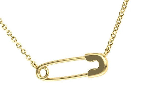 14K Safety Pin Necklace - Etsy