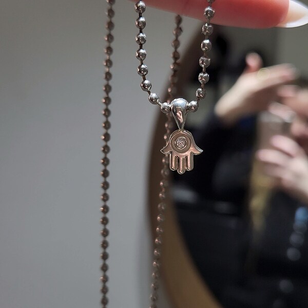 Hamsa Necklace with Trandy Ball Necklace Diamond Hamsa Jewish Jewelry Handmade Israeli Designer