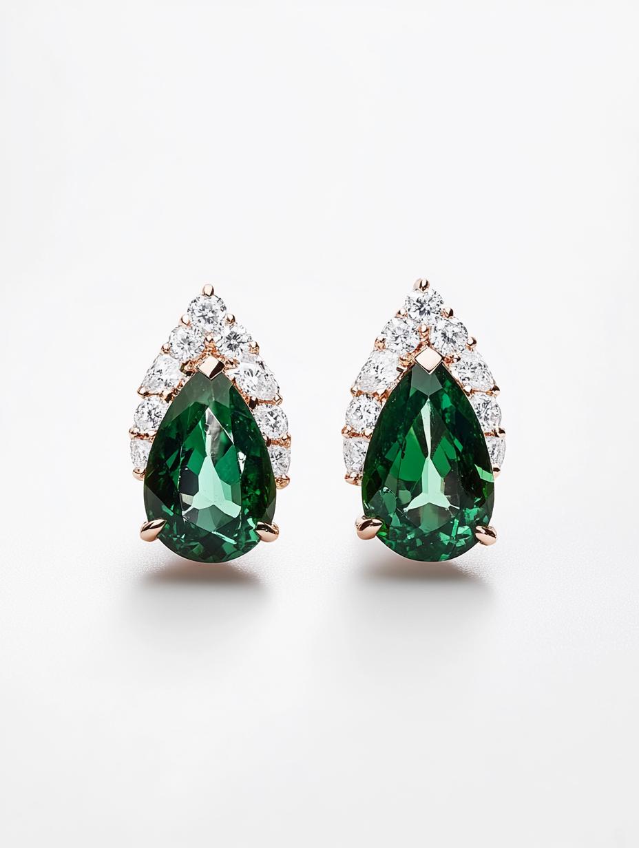 Emerald and diamonds Studs | Pear Shape Emerlads | Natural Emerald | Conflict free Diamonds | 18k Gold | Safe lock