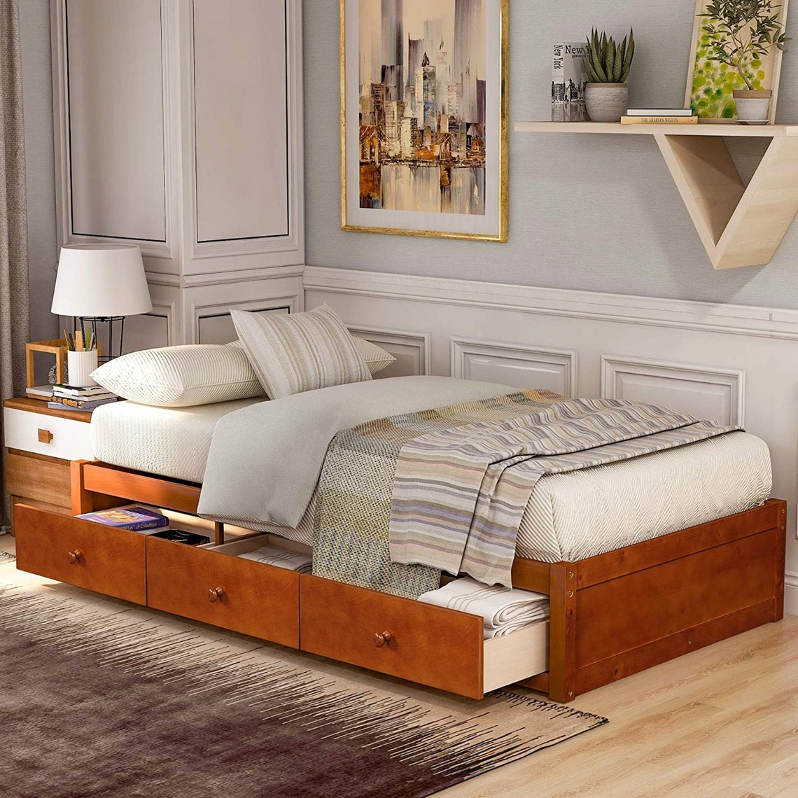 Solid Wood Platform Storage Bed Twinsize Daybed with 3 Etsy
