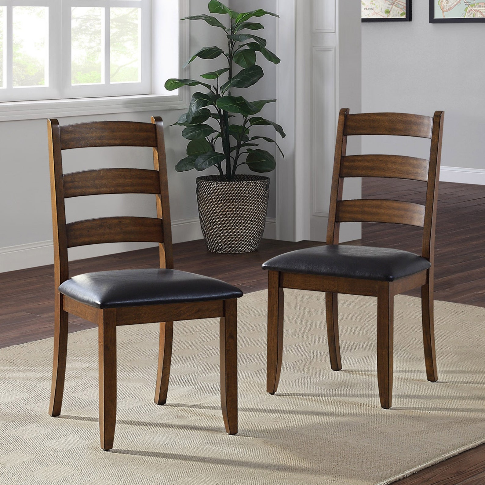 Modern Farmhouse Dining Chairs Rustic Brown Wood Ladderback Etsy