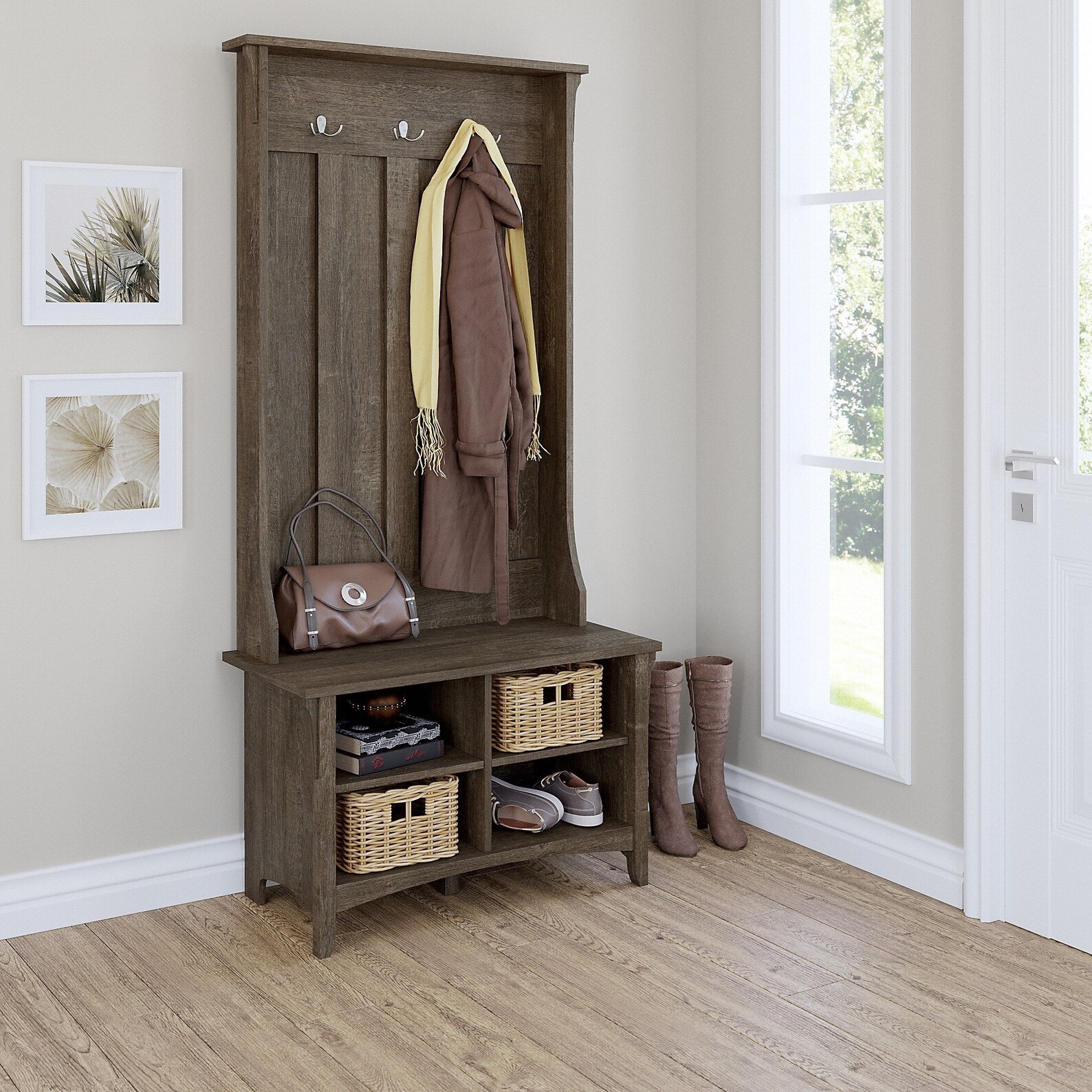 Modern Hall Tree Wood with Storage Bench Entryway Organizer Etsy