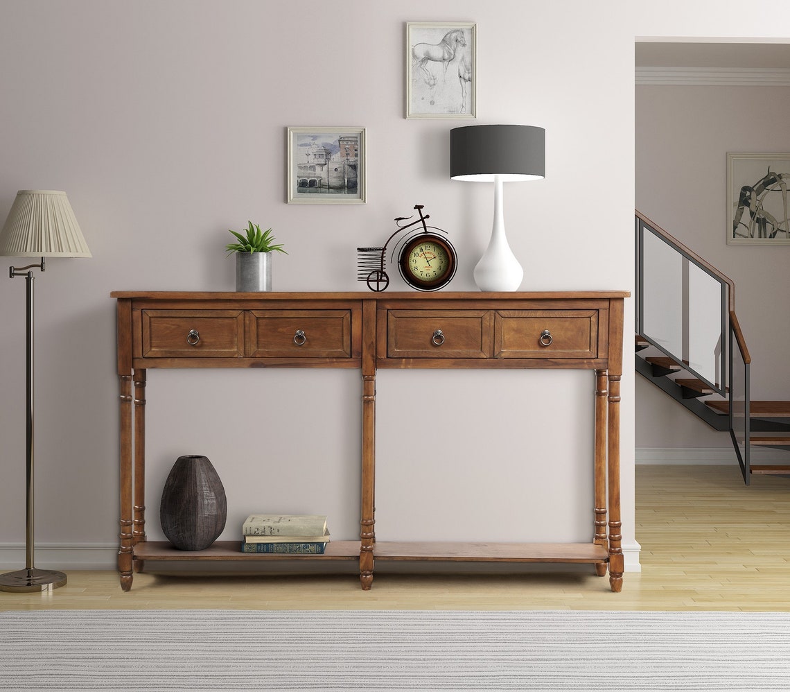 Console Accent Table 4 Drawers Wood Entryway Table Tall Etsy